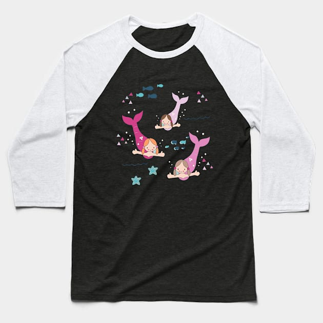 Three Mermaids Baseball T-Shirt by KathrinLegg